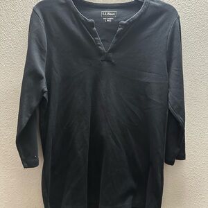 L.L. Bean Black Tunic Top with Henley Neckline